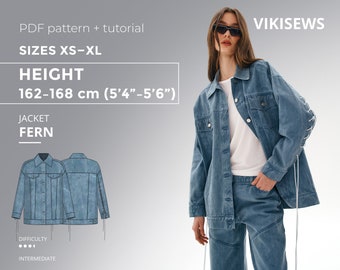 Fern denim jacket  digital pattern PDF sewing pattern with tutorial height 162-168cm size XS-XL