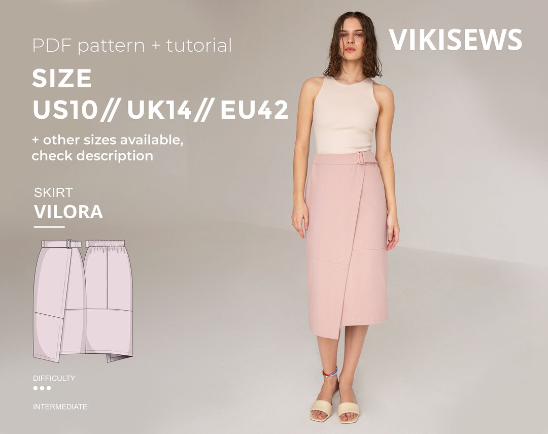 Vilora Skirt Sewing Pattern With Tutorial Size US 10 UK 14 EU 42