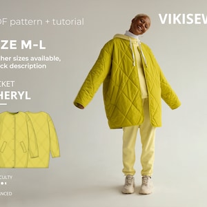 Cheryl oversized quilted jacket pattern with pdf tutorial size M-L