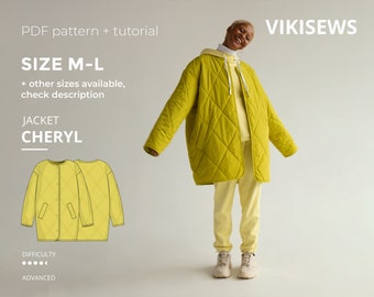 Cheryl oversized quilted jacket pattern with pdf tutorial size M-L