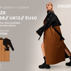 Peyton trench coat digital pattern pdf sewing pattern with tutorial size US 8 UK 12 EU 40