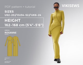 Robe Roxanne Patron de couture PDF avec tutoriel, taille EU34-EU52 pour 162-168 cm de hauteur