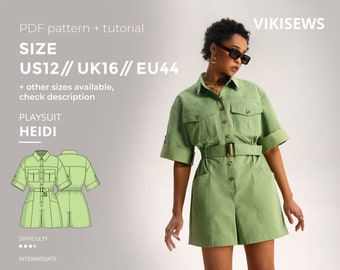 Heidi playsuit pattern with pdf tutorial size US 12 UK 16 EU 44