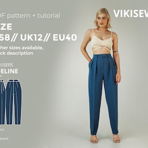 Adeline trousers with pleats sewing pattern with tutorial size US 8 UK 12 EU 40