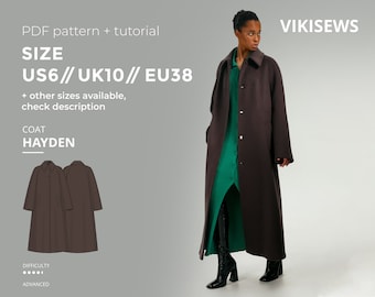 Hayden coat digital pattern pdf sewing pattern with tutorial size US 6 UK 10 EU 38