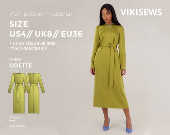 Odette dress pattern with pdf tutorial size US 4 UK 8 EU 36