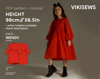 Wendy dress pattern with pdf tutorial height 38.5 in 98 cm