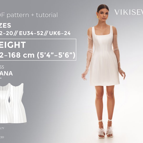 Suknia ślubna Luana PDF wzór szycia z tutorialem, rozmiar EU34-EU52 na wzrost 162-168 cm