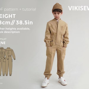 Irene jumpsuit (boys) sewing pattern with tutorial height 38.5 in 98 cm