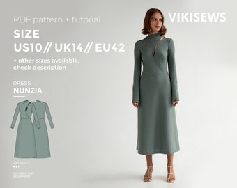 Nunzia close-fitting dress with flared skirt pattern with pdf tutorial size US 10 UK 14 EU 42