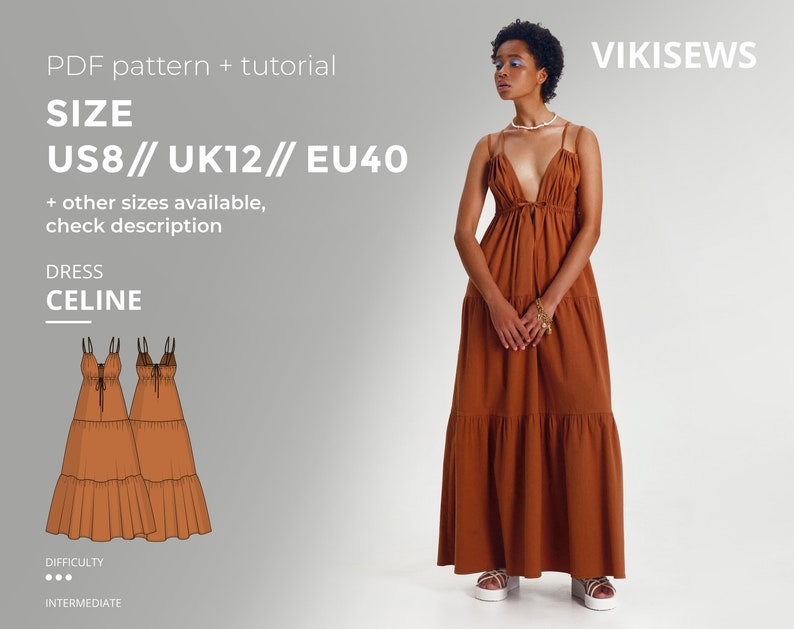 Celine dress digital pattern pdf sewing pattern with tutorial size US 8 UK 12 EU 40 image 1