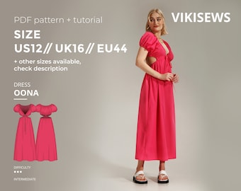 Oona summer dress with naked back sewing pattern with tutorial size US 12 UK 16 EU 44