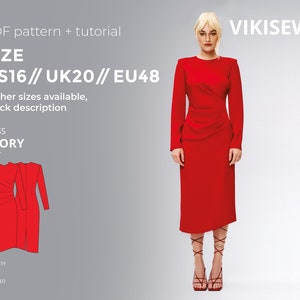 Emory long sleeve dress sewing pattern with tutorial size US 16 UK 20 EU 48