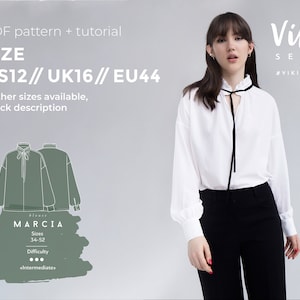Marcia loose fitting blouse sewing pattern with tutorial size US 12 UK 16 EU 44