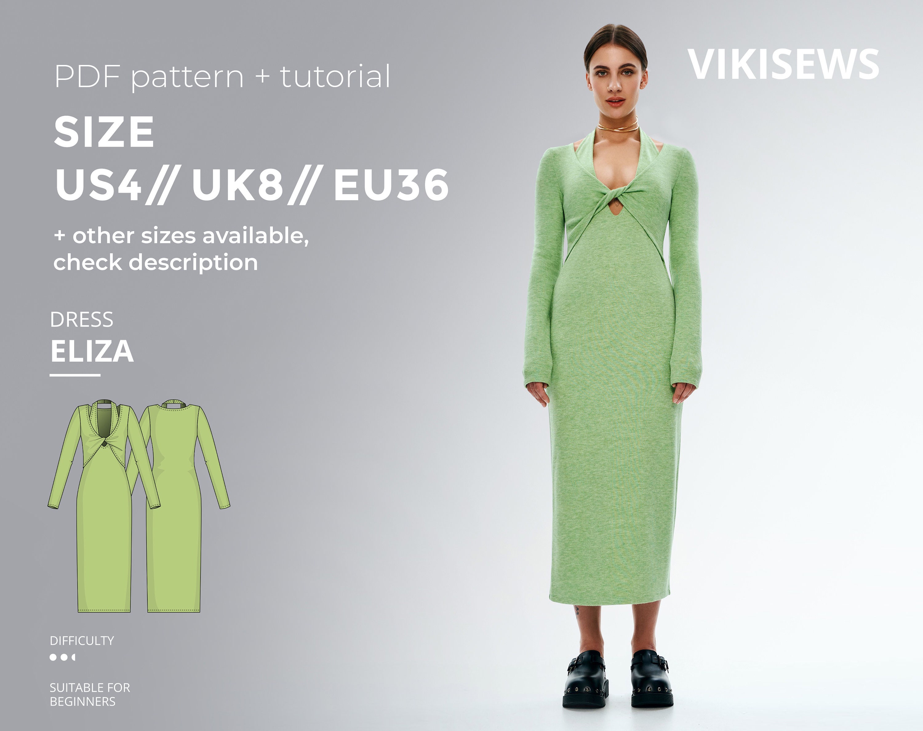 Eliza Dress Pattern With Pdf Tutorial Size US 4 UK 8 EU 36 Etsy