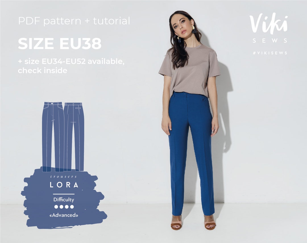 Classic Slim Trousers Sewing Pattern With Tutorial Lora, Size US 6 UK