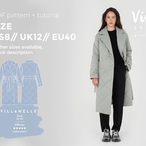 Villanelle Quilted coat sewing pattern with tutorial size US 8 UK 12 EU 40
