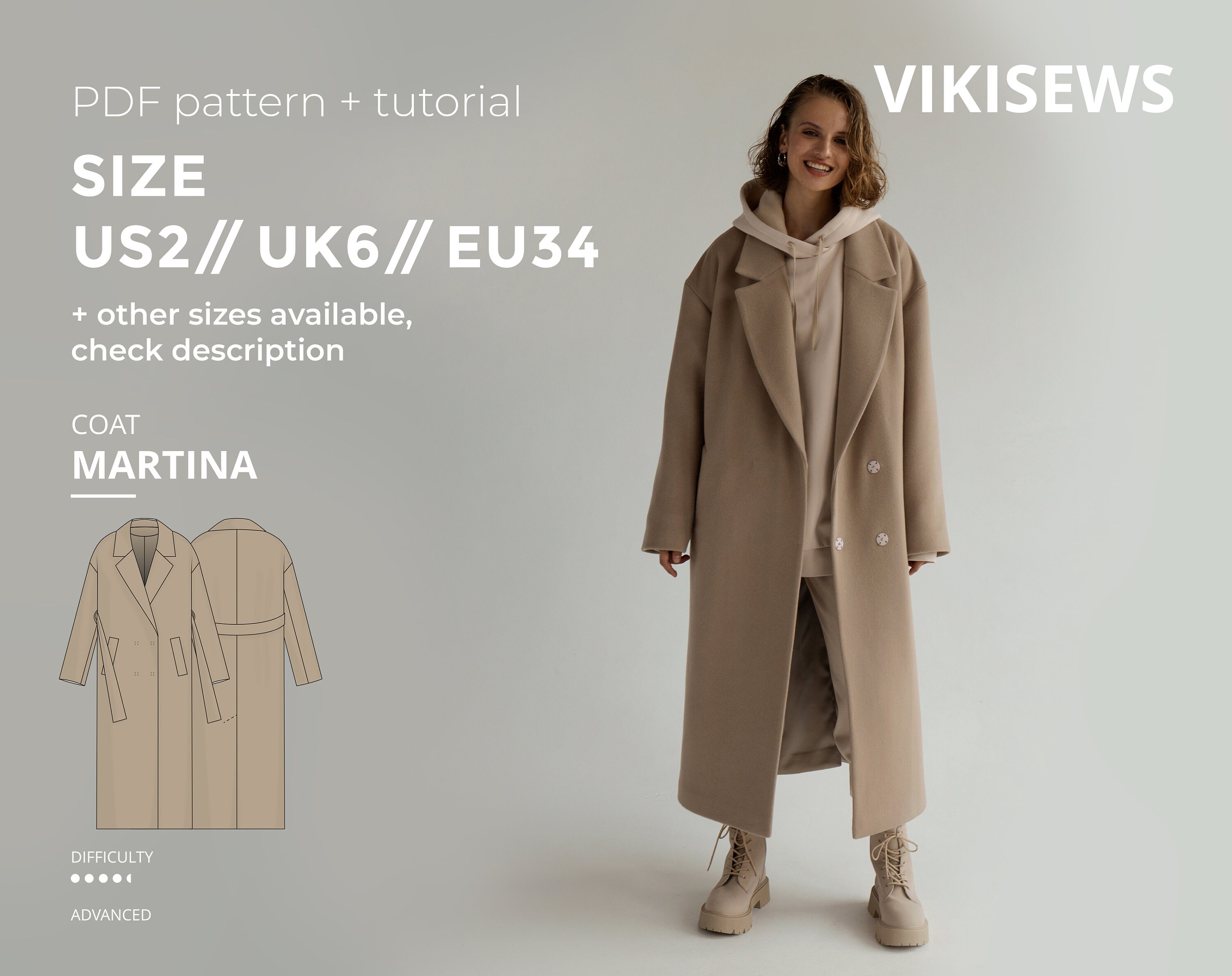 ENGLISH VERSION PDF Sewing Pattern Coat Hugo Kits & How To Sewing