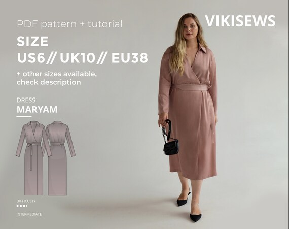 Maryam Semi-fitted Wrap Dress Pdf Sewing Pattern Digital | Etsy