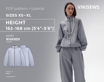 Khandi Jacket PDF sewing pattern with tutorial, size XS-XL for 162-168 cm height