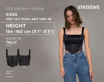 Modello Tally Bustier top 154-160 altezza taglie USA 2 - 14, cartamodello con tutorial