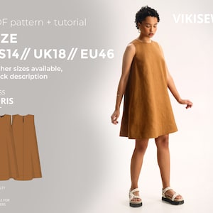 Doris dress sewing pattern with tutorial size US 14 UK 18 EU 46