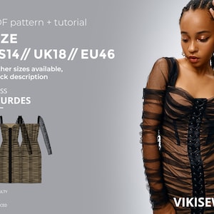 Lourdes dress pattern, corset dress pattern, formal slip dress pattern, pdf sewing pattern with tutorial size US 14 UK 18 EU 46