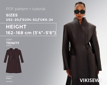 Patron de couture PDF Trinity Coat avec tutoriel, taille EU34-EU52 pour 162-168 cm de hauteur