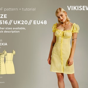 Alexia summer dress sewing pattern with tutorial size US 16 UK 20 EU 48