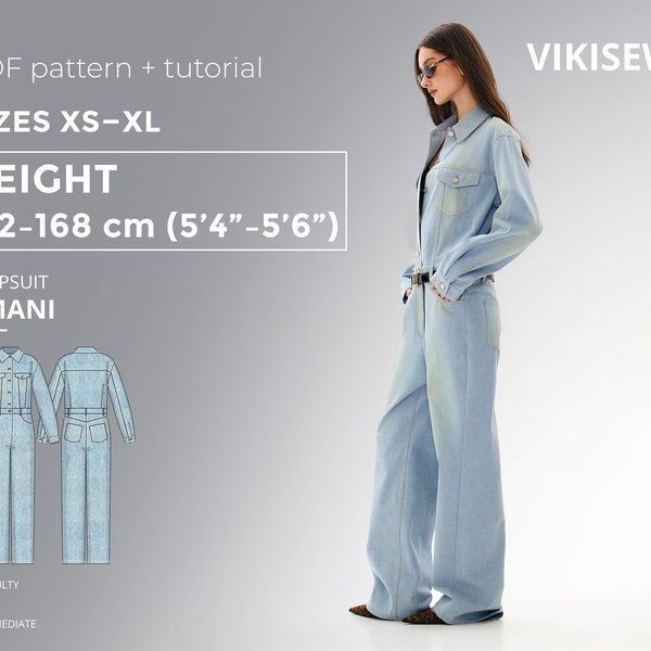 Amani Jumpsuit PDF sewing pattern with tutorial, size EU34-EU52 for 162-168 cm height, sizes XS-XL