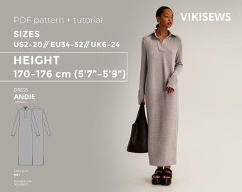 Andie dress 170-176 height US sizes 2 - 20 pattern, sewing pattern with tutorial