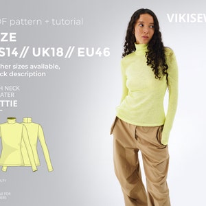 Nettie high neck sweater digital pattern pdf sewing pattern with tutorial size US 14 UK 18 EU 46