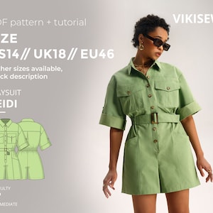 Heidi playsuit pattern with pdf tutorial size US 14 UK 18 EU 46
