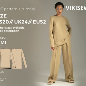 Demi blouse sewing pattern with tutorial size US 20 UK 24 EU 52