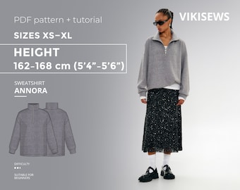 Annora Sweatshirt PDF sewing pattern with tutorial, size XS-XL for 162-168 cm height