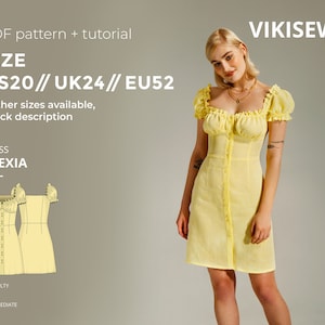 Alexia summer dress sewing pattern with tutorial size US 20 UK 24 EU 52