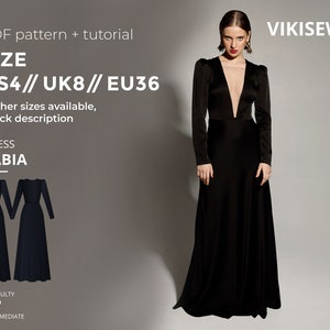 Fabia dress sewing pattern with tutorial size US 4 UK 8 EU 36