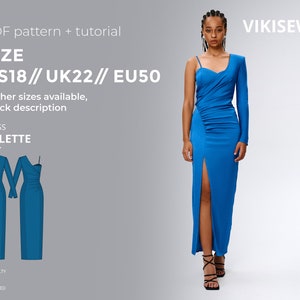 Patrón digital vestido Colette patrón de costura pdf con tutorial tamaño US 18 UK 22 EU 50