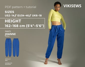 Joanne pants 162-168 height US sizes 2 - 14 pattern, sewing pattern with tutorial