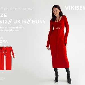 Leora close-fitting sheath silhouette dress pattern with pdf tutorial size US 12 UK 16 EU 44