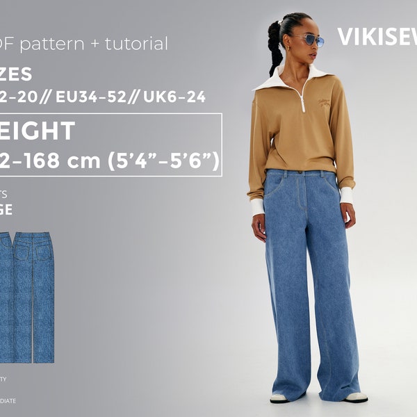 Sage Pants PDF sewing pattern with tutorial, size EU34-EU52 for 162-168 cm height