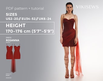 Rosanna Wedding Dress PDF sewing pattern with tutorial, size EU34-EU52 for 170-176 cm height