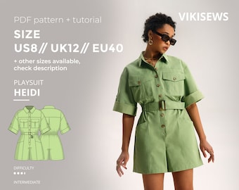 Heidi playsuit pattern with pdf tutorial size US 8 UK 12 EU 40