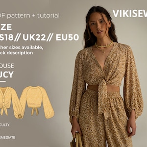 Lucy blouse sewing pattern with tutorial size US 18 UK 22 EU 50