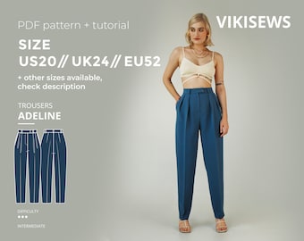 Adeline trousers with pleats sewing pattern with tutorial size US 20 UK 24 EU 52