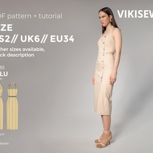 Lulu close-fitting midi dress sewing pattern with tutorial size US 2 UK 6 EU 34