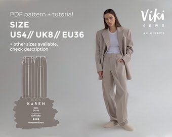 Karen trousers pattern with pdf tutorial US 4 UK 8 EU 36