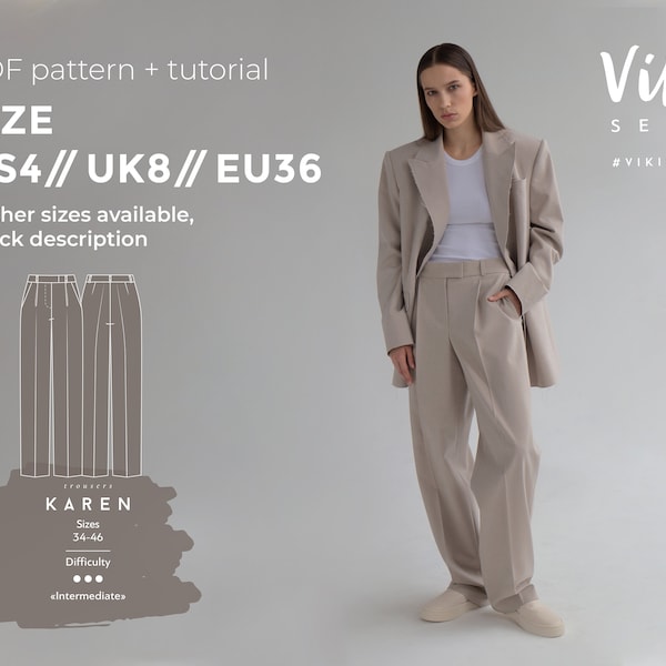 Karen trousers pattern with pdf tutorial US 4 UK 8 EU 36