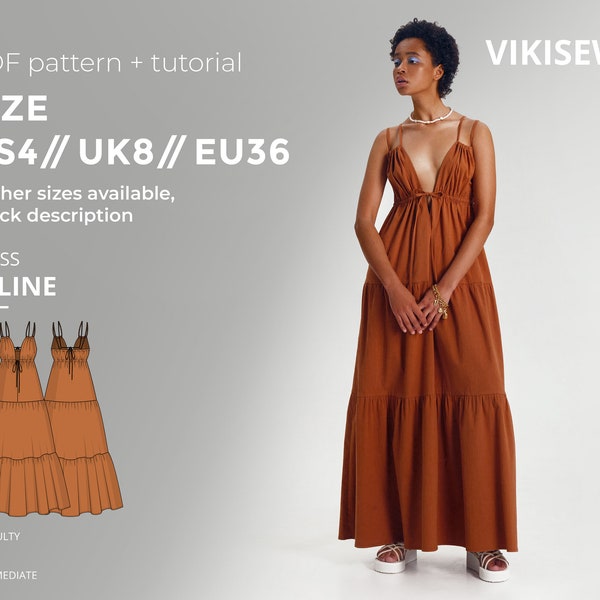 Celine dress digital pattern pdf sewing pattern with tutorial size US 4 UK 8 EU 36