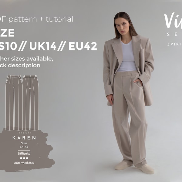 Karen trousers pattern with pdf tutorial US 10 UK 14 EU 42